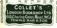 Collet's London Bookshop Ltd 66 Charing Cross Rd WC1 Temple Bar 6306
