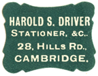 Harold S Driver, Stationer etc, 28 Hills Rd Cambridge