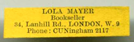 Lola Meyer Bookseller Lanhill Rd London CUNingham 2117