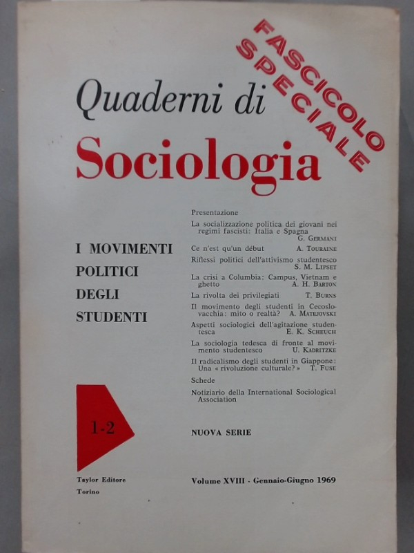 Movimenti Politici degli Studenti. Special Issue of Quaderni di Sociologia.